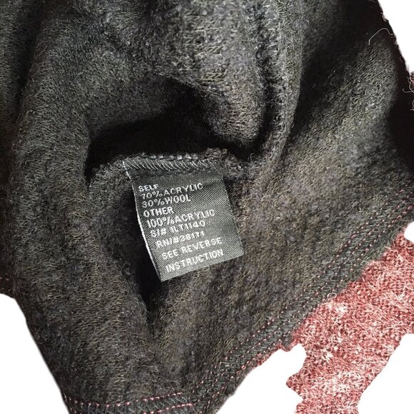 Women's Wool Blend Sweater  Black Maroon Semi Sheer Size Large - Picture 5 of 8